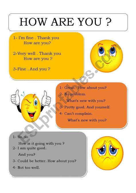 All Ways To Respond To ´´how Are You´´ Esl Worksheet By Marinal