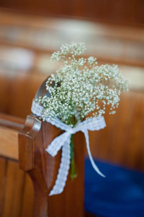 Babys Breath Church Pew Decorations Lace Ribbon Wedding Table Ideas