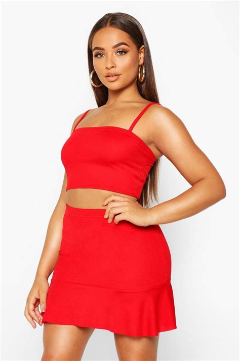 Strappy Crop Top Skater Mini Skirt Co Ord Set Boohoo Street Style