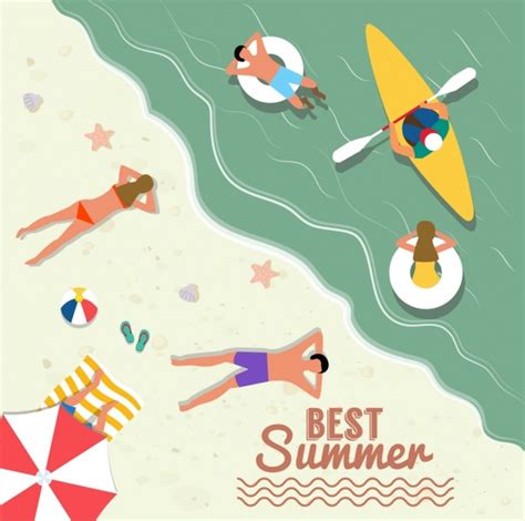 Designer news is where the design community meets. Beach summer vacation banner colored cartoon higher view Free vector in Adobe Illustrator ai ...