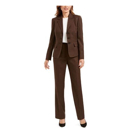 Le Suit Le Suit Womens Brown Blazer Pant Suit Size 18