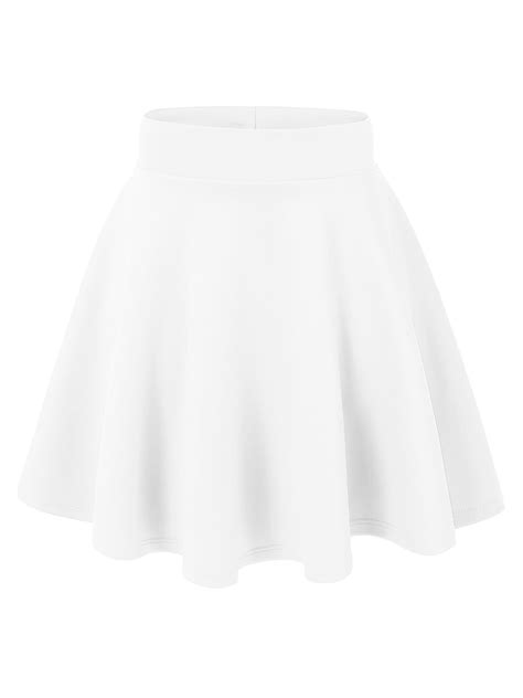 Womens Basic Versatile Stretchy Flared Casual High Waist Mini Skater Skirtwhite Xs White