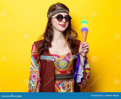 Young Hippie Girl With Sunglasses And Ice Cream Stock Photo Image Of