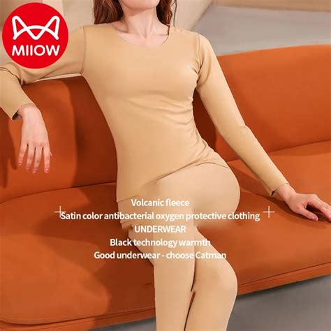 Miiow Women Thermal Underwear Set Seamless Long Johns Womens Solid