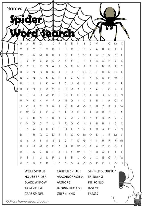 Spider Word Search Monster Word Search
