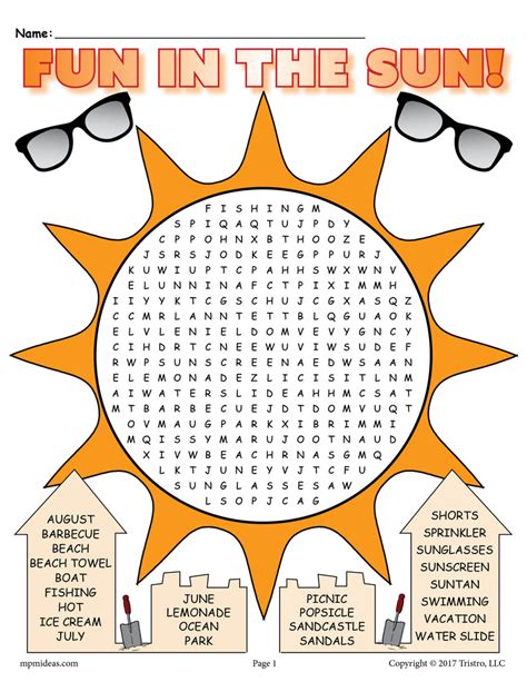 Free Summer Word Search Printable
