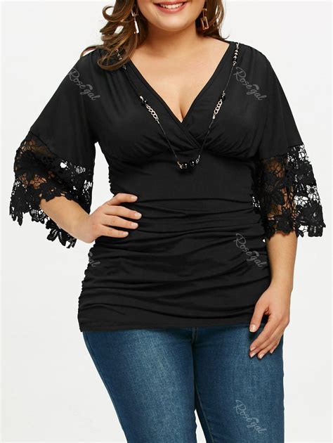 28 OFF Plus Size Empire Waist Ruched T Shirt With Necklace Rosegal