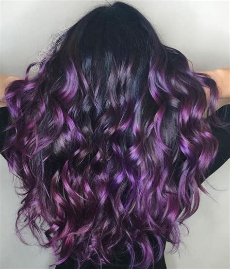 Black Hair With Purple Balayage Purple Hair Highlights Purple Balayage Purple Ombre Hair