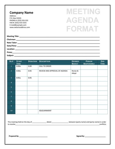 Agendas For Meetings Templates Free Professional Business Template