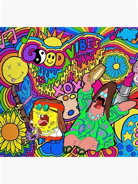 Hippie Spongebob Colorful Poster For Sale By Buckskinme Redbubble