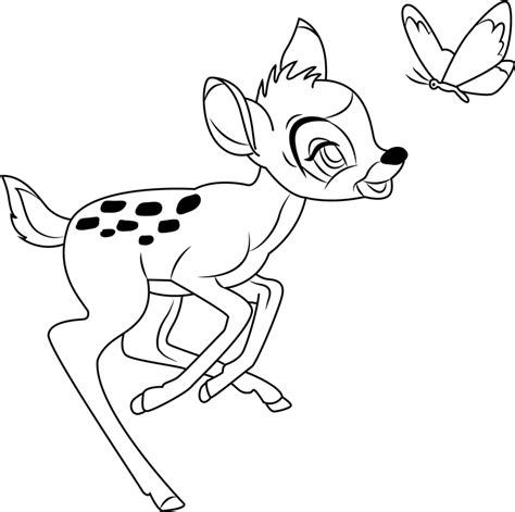 Bambi Playing With Butterfly Coloring Page Free Printable Coloring