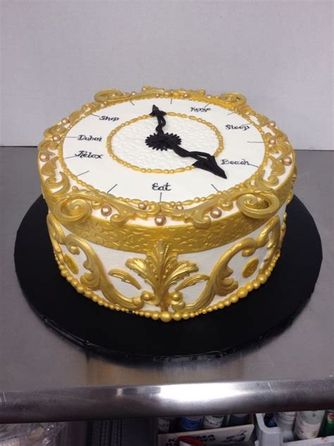 It's key to make a checklist of everything you need at the beginning of your planning. Elegant gold clock retirement cake. Cake by TracyCakesAR ...
