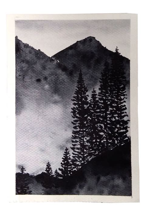 Black And White Landscape With Watercolor Step By Step Painting