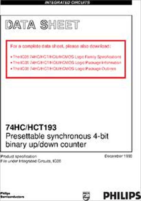 74HC193 datasheet - 74HC/HCT193; Presettable Synchronous 4-bit Binary Up/down