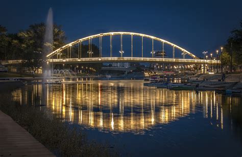 Free Images Evening City Reflection Blue Arch Bridge Tied Arch
