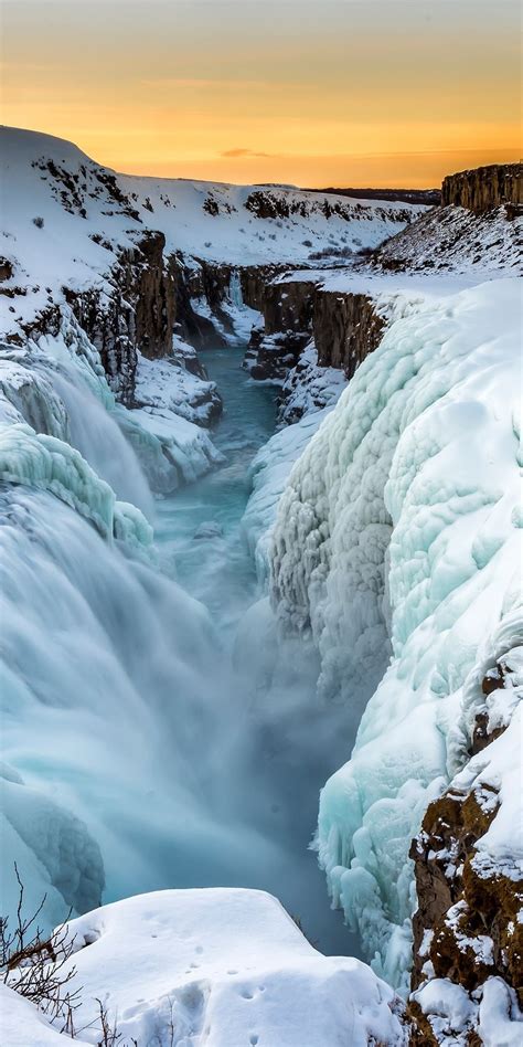 Iceland Snow Layer Winter River Nature 1080x2160 Wallpaper