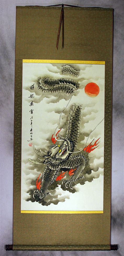 Chinese Dragon Of The Clouds Wall Scroll Asian Art