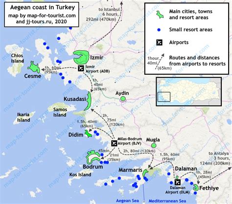 Map Of Aegean Coast Of Turkey Resorts And Airports