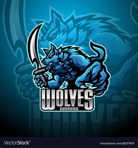 Wild Wolf Esport Mascot Logo Design Royalty Free Vector