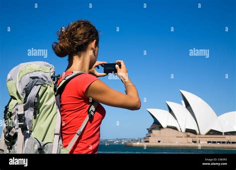 Backpacker Photographing The Sydney Opera House Sydney New South