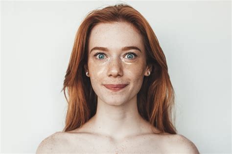 Premium Photo Red Haired Woman With Freckles And Naked Shoulders