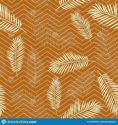 Seamless Tropics Background Tropical Leaves On A Background Of Zigzag