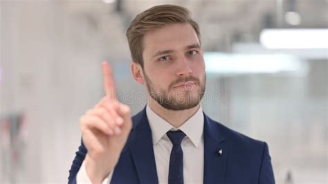 No Sign By Young Businessman By Finger Gesture Stock Photo Image Of