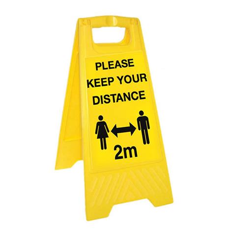 Please Keep Your Distance Yellow Free Standing Floor Sign Social