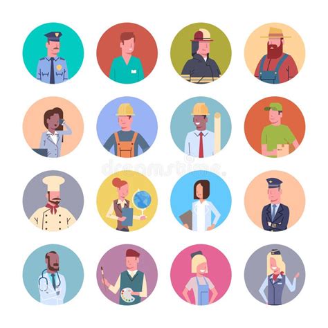 People Group Different Occupation Icons Set Workers Profession