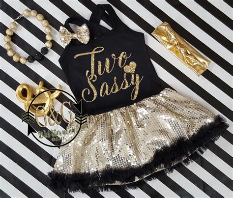 Cute Two Sassy Birthday Dresses Black Gold Sequin Two Year Old