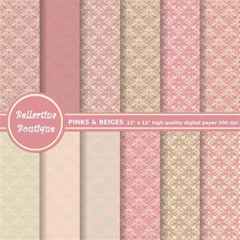 Pink and beige collor pallete damask elegant wallpaper blog background scrapbooking instant ...