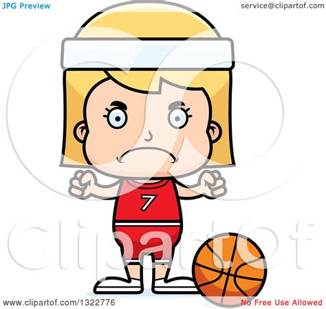 Clipart Of A Cartoon Mad Blond White Girl Basketball Player Royalty