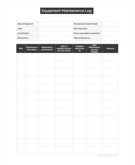 Lighting in all areas must enable safe working and good. Maintenance Log Template - 12+ Free Word, Excel, PDF ...