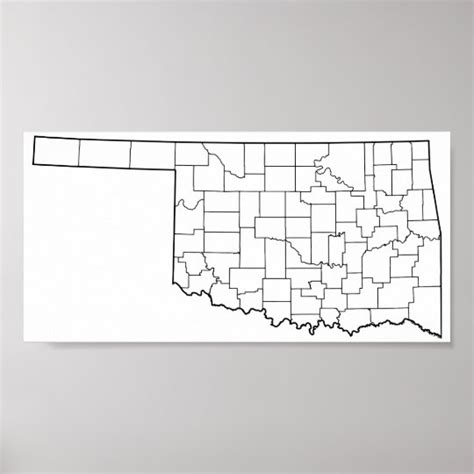 Oklahoma Counties Blank Outline Map Poster