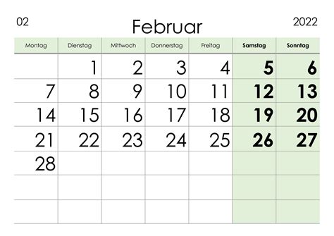 Kalender Februar 2022 Grosse Ziffern Im Querformat Kalendersu