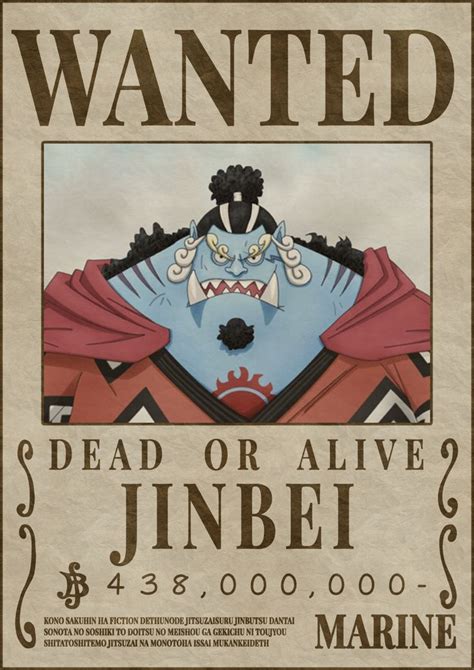 jinbei bounty wanted poster  piece    piece comic