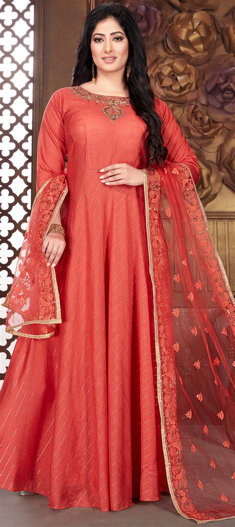 Festive Party Wear Reception Red And Maroon Color Chanderi Silk