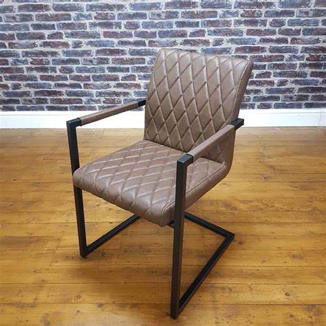 Modanuvo Vintage Brown Leather Metal Cantilever Industrial Dining Chair