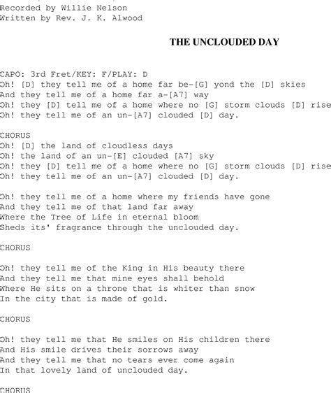 Uncloudy Day - Christian Gospel Song Lyrics and Chords