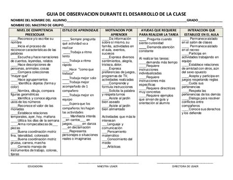 Guia De Observacion Preescolar