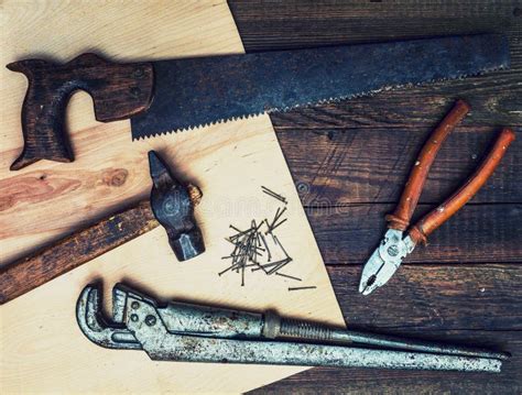 Carpenter Tools Stock Photo Image Of Hammer Board Vintage 50463614