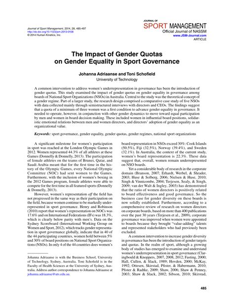 Pdf The Impact Of Gender Quotas On Gender Equality In Sport Governance