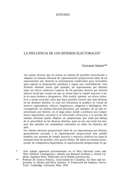 Pdf La Influencia De Los Sistemas Electorales Estudio La