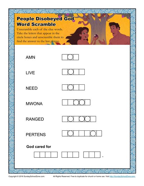 People Disobeyed God Word Scramble Childrens Bible Activities Bible