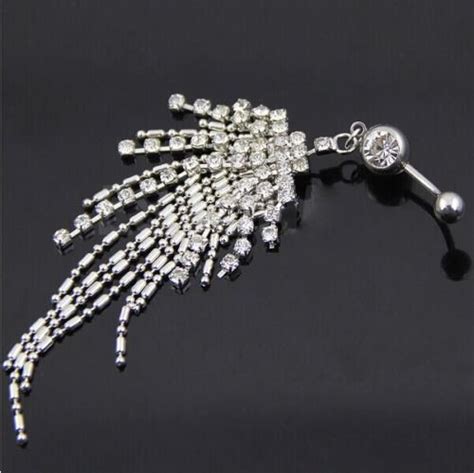 Hot Rhinestone Tassel Navel Dangle Button Belly Ring Bar Body Piercing Jewelry N10 Free Image