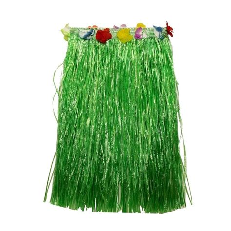 X Cm Green Hawaiian Tropical Hula Grass Skirts With Flowers Theming