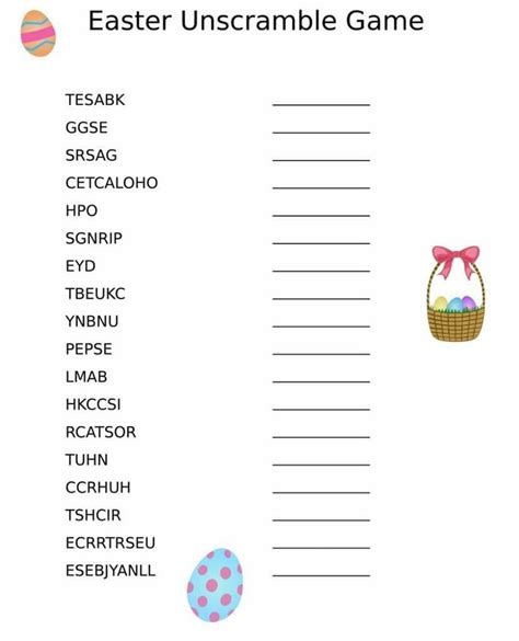 Easter Word Scramble Answers