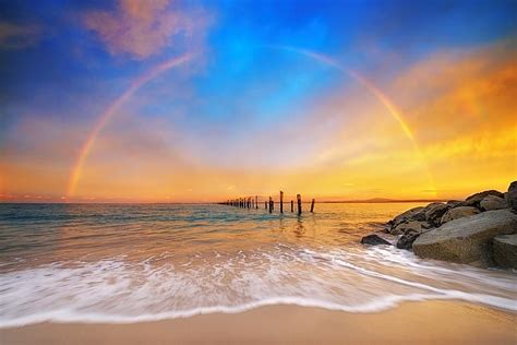 Free Download Hd Wallpaper Sea The Sky Stones Rainbow Australia