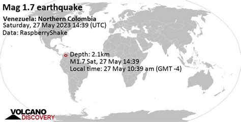 Quake Info Minor Mag 1 7 Earthquake Venezuela Northern Colombia On Saturday May 27 2023