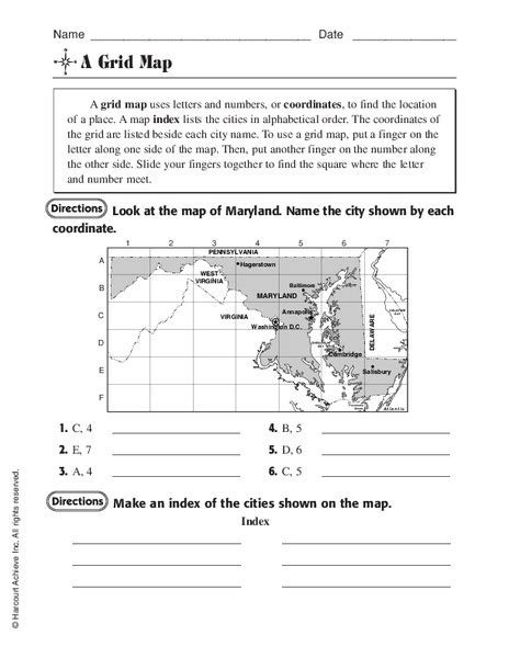 A Grid Map Worksheet For 3rd 5th Grade Lesson Planet